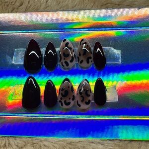 Leopard Print and Black Press-On Nails